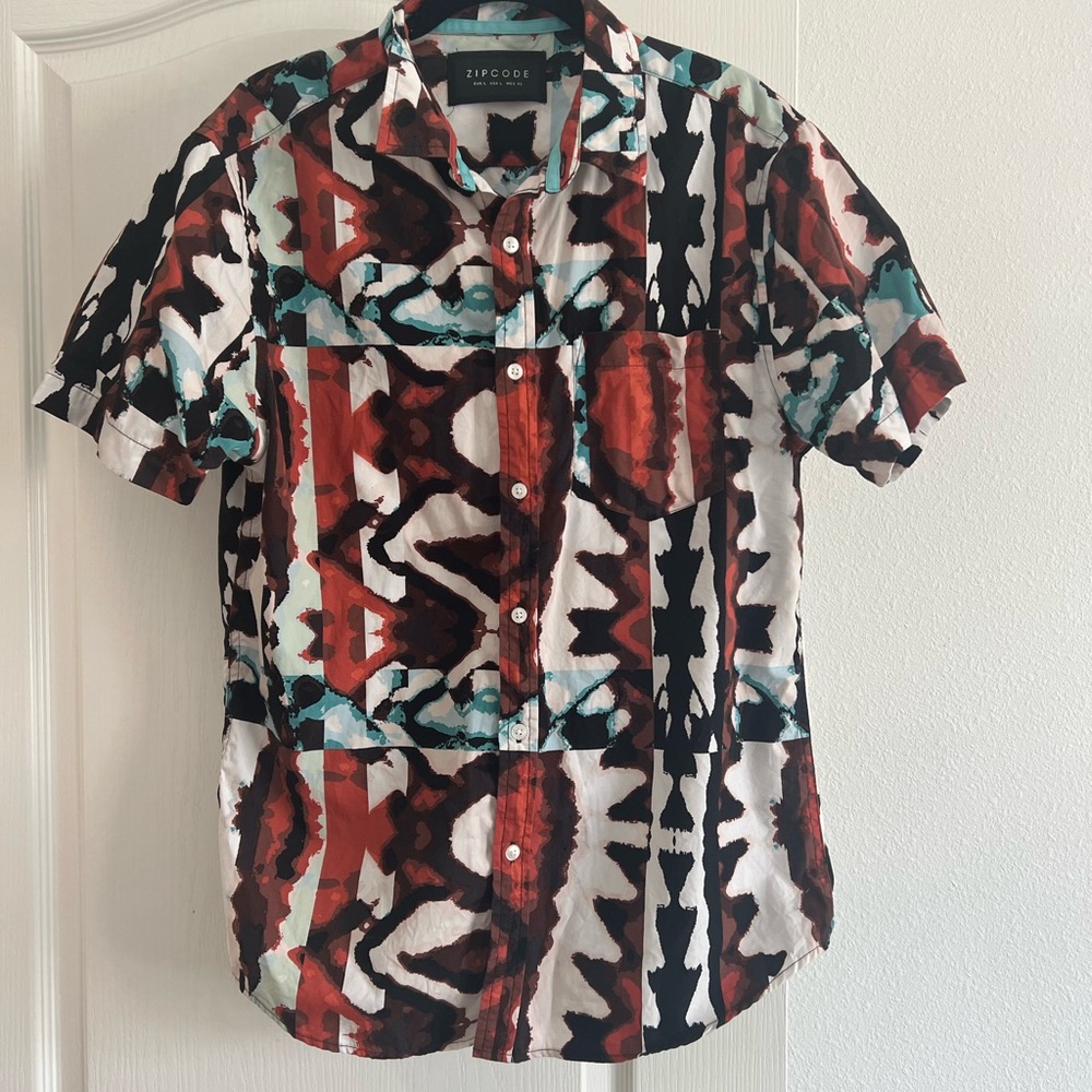 Zipcode Mens Abstract Design Button Up SZ L